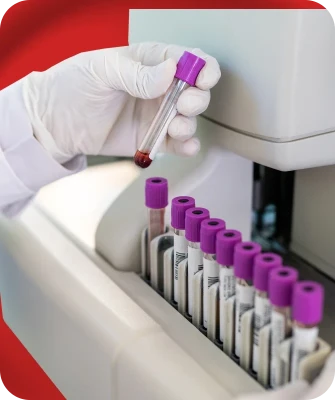 Gloved professional handling vials of supplements
