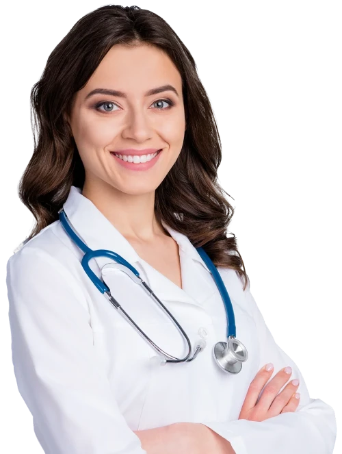 Smiling Female Doctor in Lab Coat