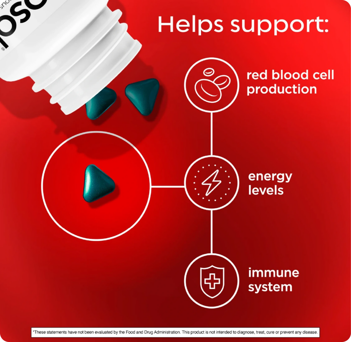 Helps support red blood cell production, energy, and immune system